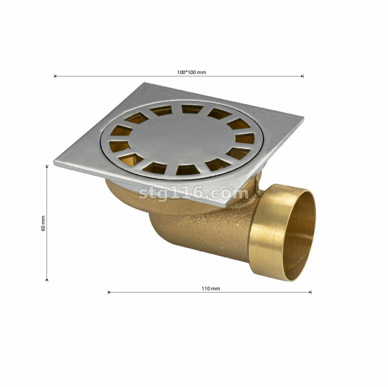 Трап латун.(00033) 100*100 на выход 50мм нижняя часть бронза