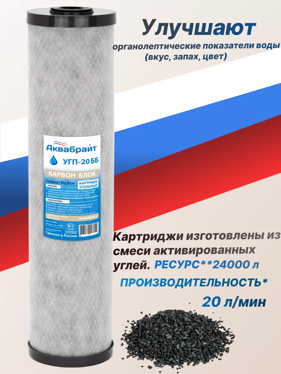 Картридж 20 Big Blue Карбон блок АКВАБРАЙТ УГП (прессованный уголь)